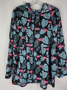 Lug Shimmy Woman’s XL Fleece Long Sleeve Zip Hoodie Flamingos Swim Cover Up